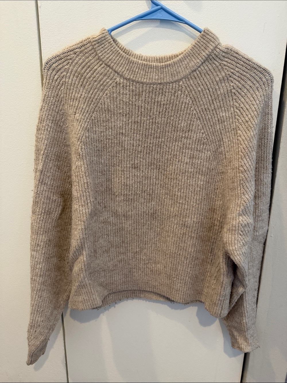 ASOS Ribbed Crewneck Sweater in Taupe